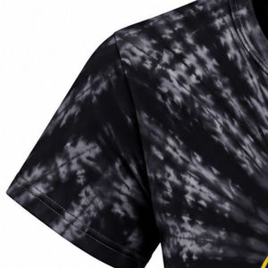 Camiseta de Mujer con Estampado Tie Dye Negro y Gris, Diseño Gráfico Amarillo, Manga Corta, Cuello Redondo, Informal, de Algodón, a la Moda, para Verano - Product Image 5