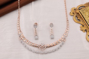 SATVIK RATNA Collier de luxe en diamant naturel certifié IGI E-f VVS-VS Or rose 14 carats plaqué rhodium pour Fête Mariage Anniversaire - Product Image 2