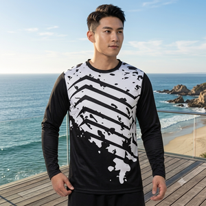 Camiseta Deportiva Sublimada de Manga Larga para Hombre, Cuello Redondo, Ajustada, Absorbente de Humedad, Estampado Geométrico, Poliéster, para Todas las Temporadas - Product Image 4