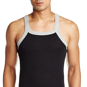 Débardeurs de fitness d'été respirants en Spandex/Coton pour hommes, personnalisables et de haute qualité, avec service OEM, col en V tricoté - Product Image 5