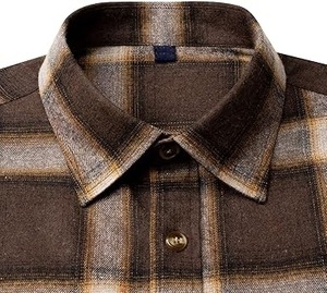 Chemises en flanelle pour hommes, coton et polyester, col montant, manches longues, coupe décontractée, boutonnées, à carreaux, vêtements de travail respirants - Product Image 2
