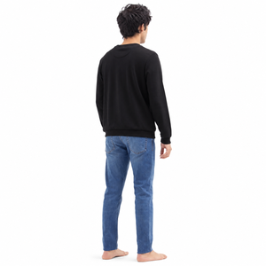 <b>Black</b> <b>Crew</b> <b>Neck</b> Pullover <b>Sweatshirt</b> Regular Fit Solid Color Casual Knitted Cotton Pocket Autumn Wear - Product Image 1