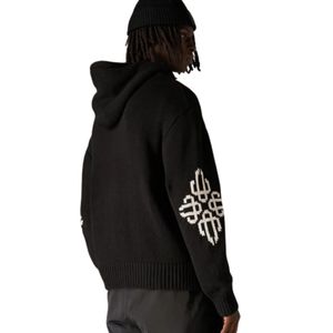Sudadera con capucha y cremallera de punto grueso con emblema, negra, con logo bordado, tejido suave y cómodo, perfecta para uso casual para hombres. - Product Image 5