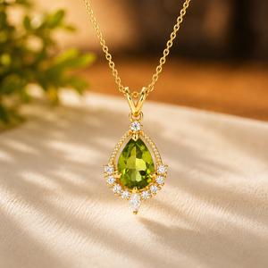 Pendentif en diamant taillé en goutte d'eau avec pierre précieuse verte, plaqué or rose 10K, moissanite, collier pour femme, bijou cadeau - Product Image 3
