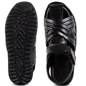 Sandalias de Piel Auténtica Negra de Primera Calidad, Punta Redonda, Sin Cordones, para Hombre, Ligeras, Transpirables, Reciclables, Duraderas, Casuales, para Exteriores - Product Image 1