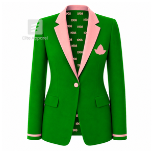 Blazer personnalisé Alpha Kapa Alpha avec logo brodé vert et rose, doublure en polyester avec logo répété imprimé pour femme - Product Image 1