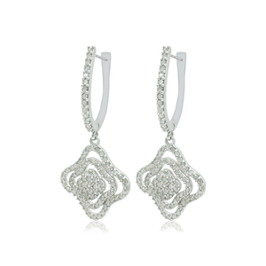 Pendientes Colgantes de Trébol con Diamantes Blancos de 1.43 Quilates, Plata de Ley 925, Pendientes de Diamantes Naturales de Corte Redondo para Mujer - Product Image 4