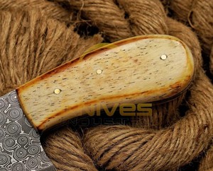 OEM Damascus Steel Fixed Blade Hunting <b>Knife</b> | Handmade Bushcraft Skinning <b>Knife</b> with <b>Bone</b> <b>Handle</b> and Leather Sheath - Product Image 3