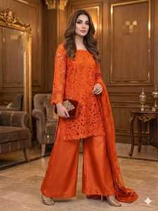 Colección Ssumaira, hermoso vestido con forro de seda, conjunto de 3 piezas con pantalón plazo de seda. - Product Image 2