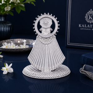 Idole Khatu Shyam faite à la main en argent plaqué 999 de Jaipur Metals |   Statue religieuse 100% en laiton |   4x6,8x6 cm |   59g |   Pooja et Cadeau - Product Image 4