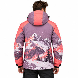 Chaqueta de esquí con capucha para hombre, impermeable, gruesa, con cremallera, estampado digital, diseño de montaña, chaqueta parka para esquí al aire libre - Product Image 3