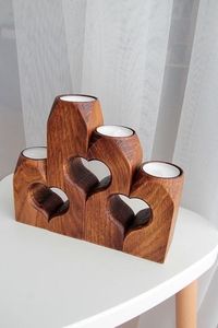 Handmade Acacia Wood <b>Tea</b> Light Holder Heart Shape Candle <b>Stand</b> Eco Friendly Home Decor Wedding Christmas Birthday - Product Image 1