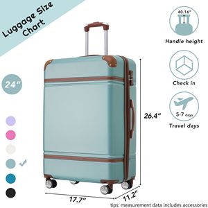 Bagaglio rigido con lucchetto TSA, valigia leggera espandibile da 24 "con ruote Spinner, bagaglio singolo Vintage, verde - Product Image 2