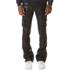 Pantalon cargo en cuir pour homme, coupe confortable, design personnalisé, poches fonctionnelles, usage quotidien, pour jeunes. - Product Image 5