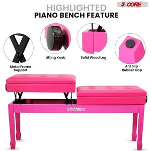Panca per pianoforte imbottita in legno da 3,5 pollici Duet, seduta doppia per tastiera resistente, sedia per musicista regolabile in altezza con vano portaoggetti - Product Image 4