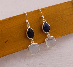 Natural Black Onyx & Opalite <b>Earrings</b> 925 Sterling <b>Silver</b> Jewelry Manufacturer Wholesale Handmade Gemstone Drop <b>Dangle</b> <b>Earrings</b> - Product Image 2