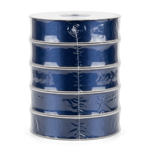 Ruban satiné bleu marine 25 mm, simple face, 100 % polyester, résistant au rétrécissement, 5 rouleaux x 8 mètres, vente en gros directe usine pour trophées - Product Image 1