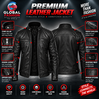 Veste de moto en cuir de vache noir respirant pour homme, coupe ajustée, col montant, fermeture éclair, style motard, hiver