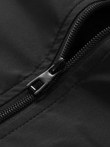 Men's <b>Black</b> Bomber Jacket <b>Fleece</b> Lined Windproof Zipper Closure Casual Solid Color Stand Collar Autumn Wear Regular Fit Front - Product Image 5