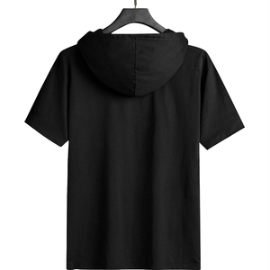 <b>Men's</b> Gray Hooded <b>Short</b> <b>Sleeve</b> Sweatshirt Regular Fit Fleece Pocket Casual Autumn Wear - Product Image 5