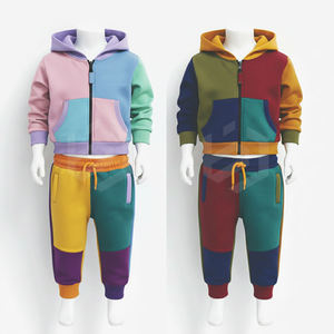 Ensemble de survêtement d'hiver pour garçons, deux pièces, à capuche, décontracté, avec cordon de serrage, imprimé délavé, sweat à capuche et pantalon de jogging, color block, unisexe, multicolore - Product Image 4