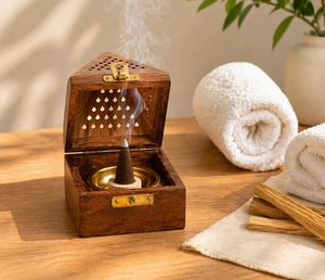 Brûleur d'encens en bois fait main, diffuseur aromatique en forme de pyramide, porte-encens en boîte pour la méditation à domicile, artisanat, exportation mondiale - Product Image 2