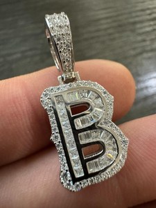 Luxury 925 Silver Moissanite Letter Pendant Micro Pave Round Cut Hiphop Unisex Everyday Wear <b>Charm</b> - Product Image 3