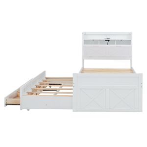 Letto singolo bianco in legno con testiera contenitore e prese, letto estraibile allungabile con tre cassetti, per bambini - Product Image 6