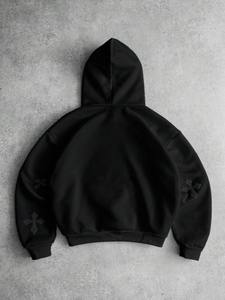 Unisex <b>Black</b> Embossed Custom Printed Breathable Winter Front Pullover Hoodie Cotton <b>Fleece</b> Casual Streetwear - Product Image 5