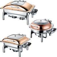 Chauffe-plat de luxe en acier inoxydable avec couvercle en verre pour chauffe-buffet rond 6L Nouveau produit pour réchauffer l'équipement de maintien