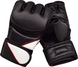 ถุงมือ MMA สีดำพรีเมียม พร้อมสายรัดข้อมือ ถุงมือสำหรับการฝึกซ้อมศิลปะการต่อสู้แบบมืออาชีพ ถุงมือชกมวยแบบเปิดฝ่ามือ - Product Image 4