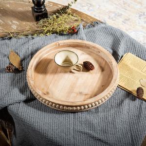 Plateau rond en bois artisanal avec perles, style farmhouse, grand plateau à bougies, centre de table décoratif pour cuisine, salle à manger, salon - Product Image 2