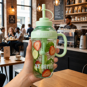 Eco-Friendly Cute Ice Cream Shaped Water <b>Bottle</b> with Handle and Straw for Kids Travel Gifts - Product Image 1