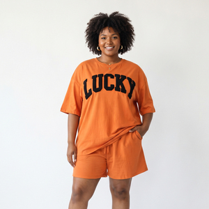 Conjunto de camiseta y pantalón corto de algodón 100% para mujer, talla grande, con estampado puff, hombros caídos, ropa deportiva de verano de dos piezas - Product Image 6