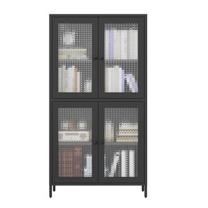 Libreria Classica in Metallo con 4 Ante in Vetro e 4 Ripiani, Vetrina Espositiva per Casa, Ufficio, Soggiorno - Product Image 6