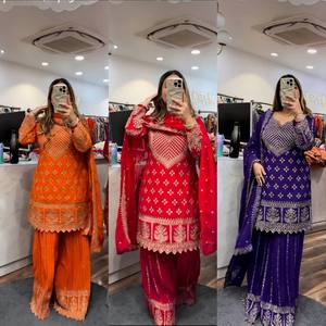 Sharara costume femmes ethnique Kurta pyjama Sharara sud Faux Georgette tissu meilleure qualité fête casual vêtements de cérémonie indien - Product Image 2