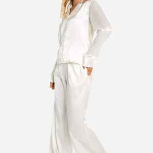 Wholesale High Quality Women's Summer Pajamas Set <b>White</b> <b>Lace</b> Breathable Satin Sleepwear Casual Homewear Sling Top Pants - Product Image 3