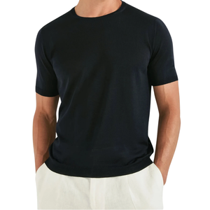 Men's Navy Blue Short Sleeve O-Neck Cotton <b>T</b>-<b>Shirt</b> Regular Fit Casual Jersey Knit Solid Color Breathable Top - Product Image 3