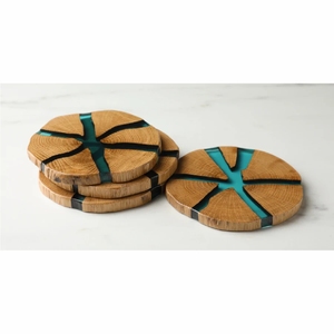 Ensemble de sous-verres en bois de noyer massif de luxe avec support en laiton, sous-verres ronds en bois résistants à la chaleur, tapis pour tasses - Product Image 4