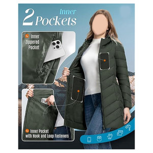 <b>Women's</b> Long Hooded Woven <b>Lightweight</b> Puffer <b>Coat</b> Quilted Insulated Winter Warm Slim Fit Stylish Outerwear Cold Weather Custom - Product Image 3