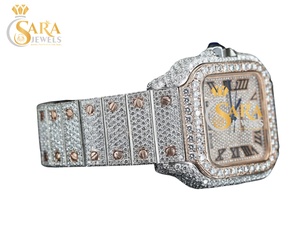 Calidad de exportación personalizado completo Iced Moissanite diamante árabe Dial reloj lujoso estilo antiguo inoxidable disponible para la venta - Product Image 3