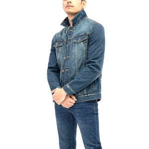 Chaqueta Vaquera Personalizada con Logotipo para Hombre, Chaqueta Trucker de Mezclilla Azul Oscuro de Alta Calidad, Chaqueta Vaquera Casual con Botones, Fabricante de Fábrica - Product Image 1