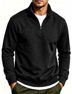 Sweat-shirt à col zippé personnalisé avec logo brodé, pour homme, hiver, 100% coton, 340g, haute qualité, couleur unie - Product Image 1