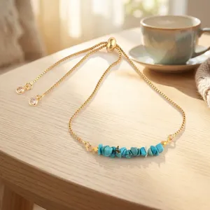 Bracelet ajustable en chaîne de pierres précieuses en éclats d'obsidienne flocon de neige naturelle, élégant, pour femme - Product Image 3