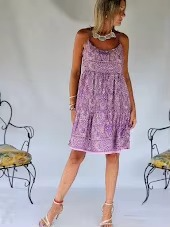 Casual Beach Woolen Sunset Dress-Signature Style Bohemian Knee-Length Loose Fit Breathable Sustainable 100% Cotton Woven Tassel - Product Image 2