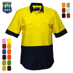 Camisa de Trabajo Unisex Amarillo Naranja de Seguridad, de Dos Tonos, Manga Corta, Reflectante, Resistente al Viento, 100% Poliéster - Product Image 3