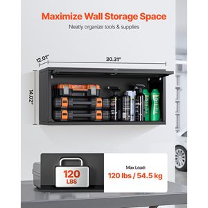 Armadio Metallico da Parete 27.56L X 12.01P X 14.02A Pollici, Armadietto Galleggiante per Attrezzi da Garage con Porta a Ribalta, Capacità di Carico 120 Libbre per Ripiano - Product Image 2