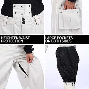 Pantalones de Nieve Impermeables Negros para Hombre, Cintura Elástica con Cierre de Botones, Material Gore-Tex, Ropa para Esquí y Snowboard para Adultos - Product Image 4