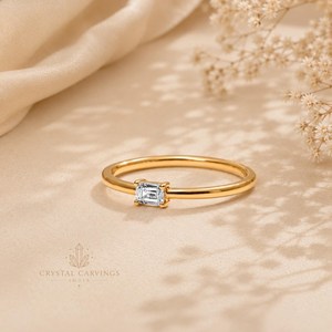 Emerald Cut Moissanite Solitaire <b>Ring</b> Minimalist Rhodium Plated 925 Sterling <b>Silver</b> <b>Dainty</b> Engagement Wedding Promise <b>Ring</b> Women - Product Image 1