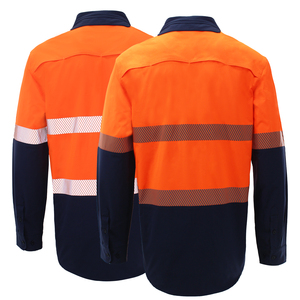 High Visibility Safety Shirt Class 2 Orange Navy Reflective Workwear Long Sleeve Uniform for Engineers - Product Image 3